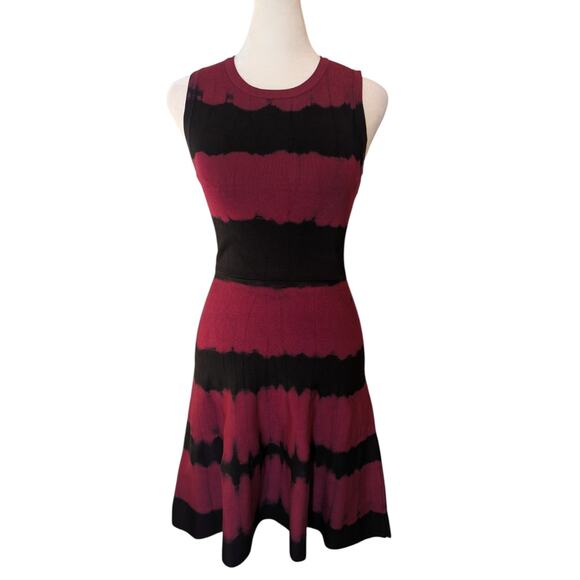 Karen Millen Ribbed Tie Dye Fit and Flare Red Striped Bodycon Mini Dress XS - Picture 2 of 5